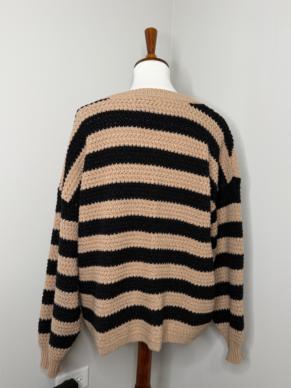 Baltic Born “Liam Chunky Knit Sweater” - Black & Beige Striped Crewneck Sweater - Picture 2 of 5